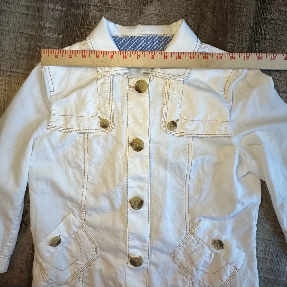 LOFT Safari Jacket Size MP Cream Linen Blend Button Front and Button Details - Picture 4 of 8
